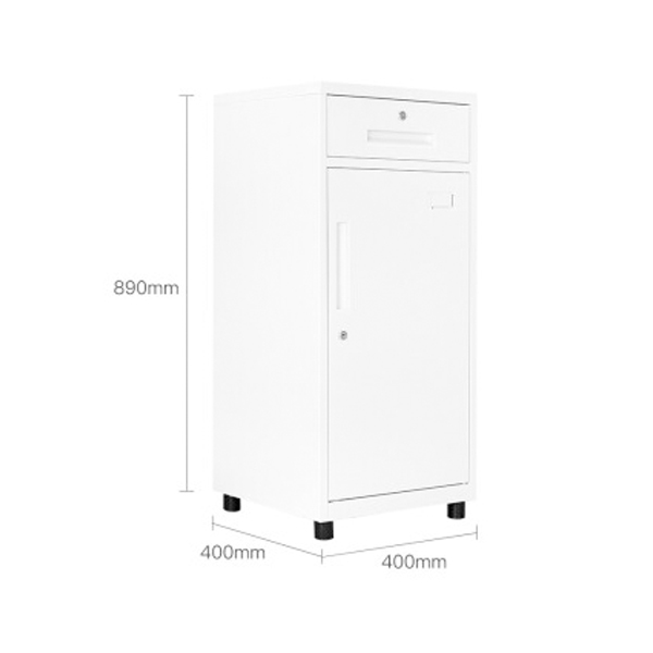 White Single Door File Cabinet with Drawer