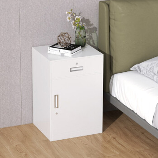 White Single Door Short Cabinet with Drawer