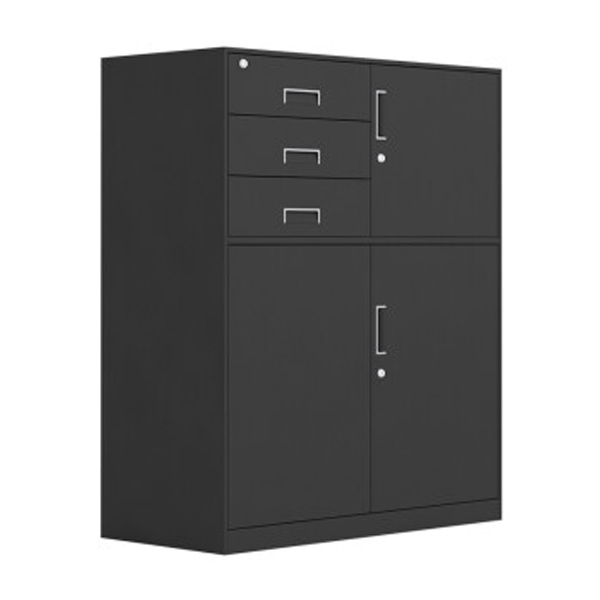 Black Short Cabinet with Three Drawers and Safe Box