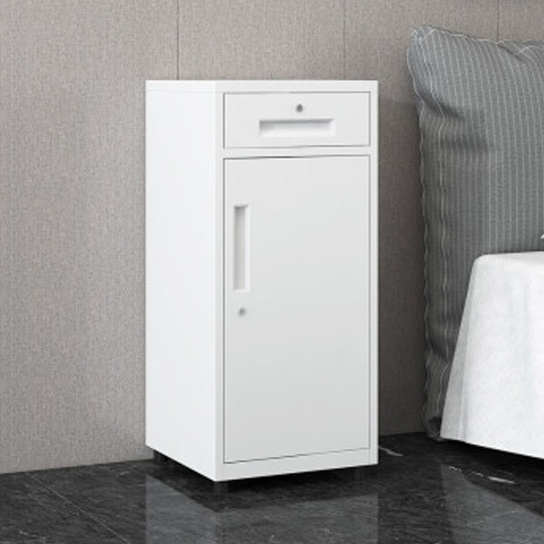 White Single Door File Cabinet with Drawer