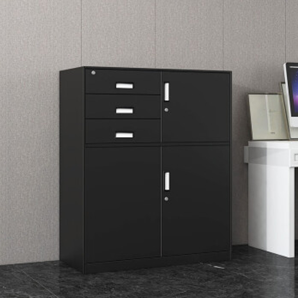 Black Short Cabinet with Three Drawers and Safe Box
