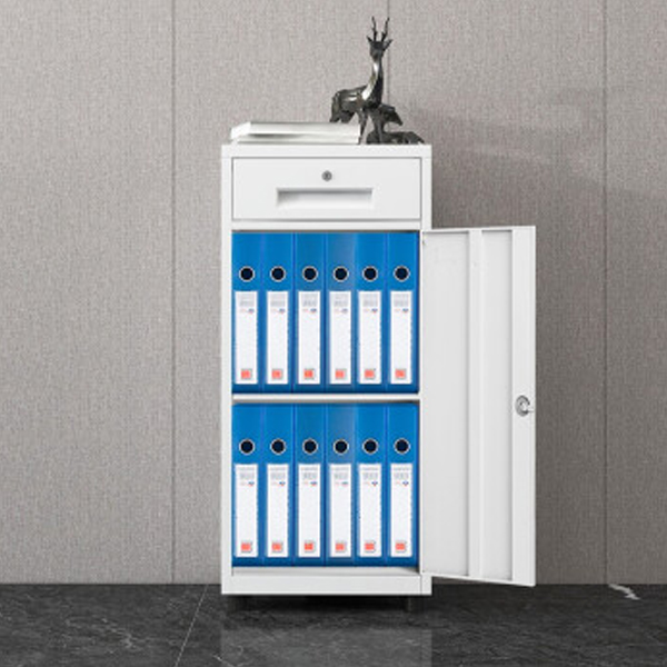White Single Door File Cabinet with Drawer