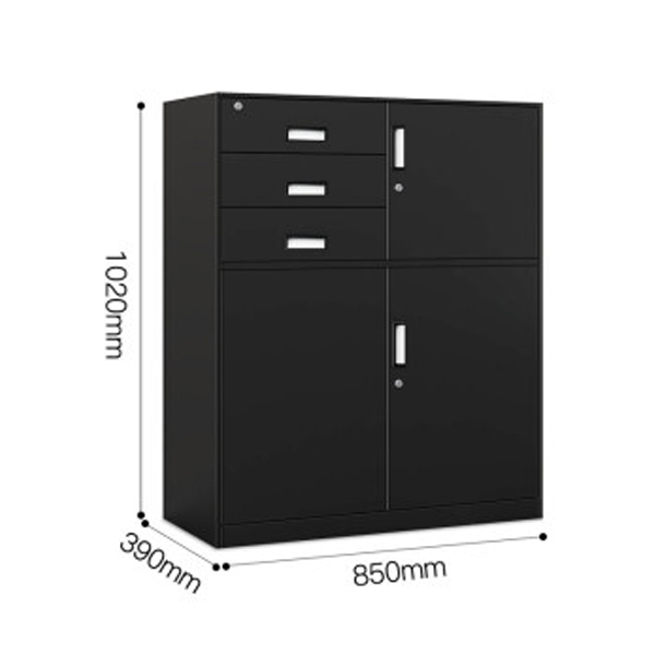Black Short Cabinet with Three Drawers and Safe Box