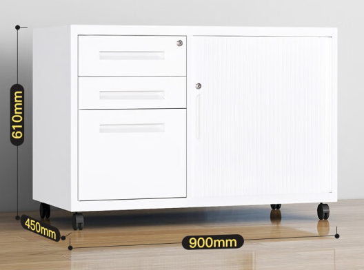 Right Rolling Door Three Drawer Cabinet