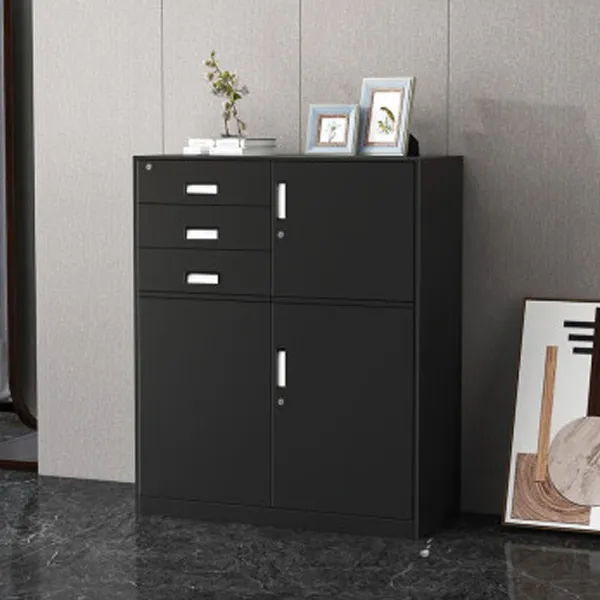 Black Short Cabinet with Three Drawers and Safe Box