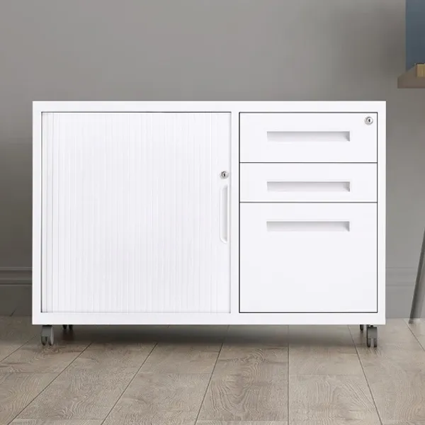 Left Rolling Door Three Drawer Cabinet