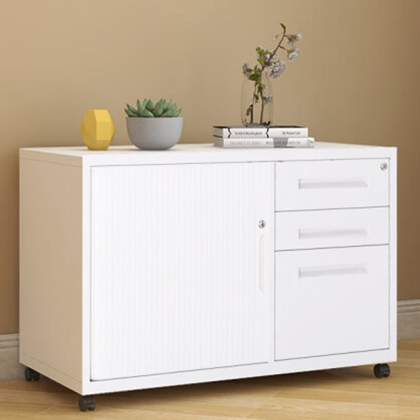 Left Rolling Door Three Drawer Cabinet